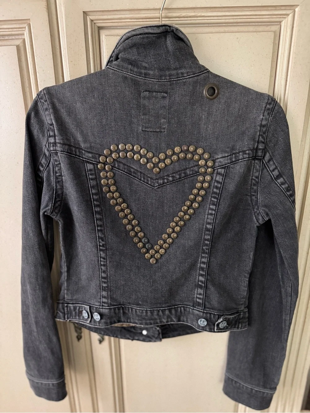 Free People Washed Charcoal Denim Jacket with Stud Accents